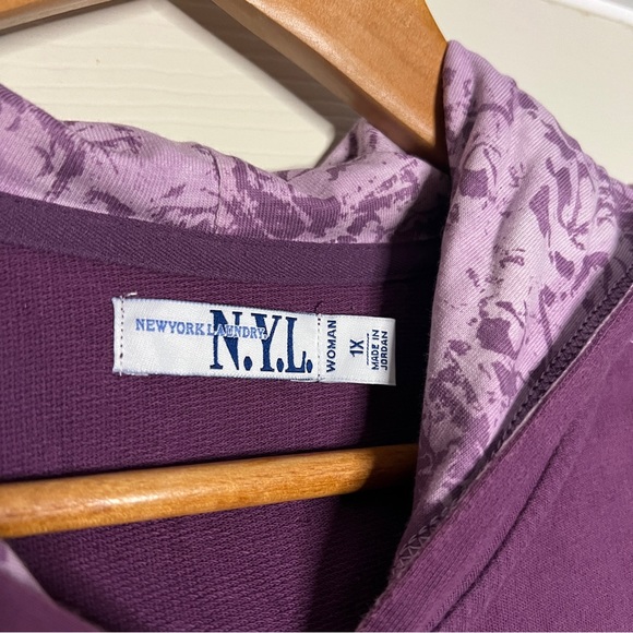 New York Laundry Women's 1X Purple Floral Hood Hoodie EUC Full Zip Y2K - Picture 2 of 3